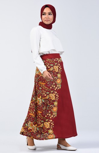 Patterned Skirt 1055-04 Claret Red 1055-04