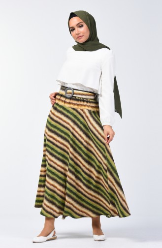 Elastic Belted Skirt 1063-01 Pistachio Green Beige 1063-01