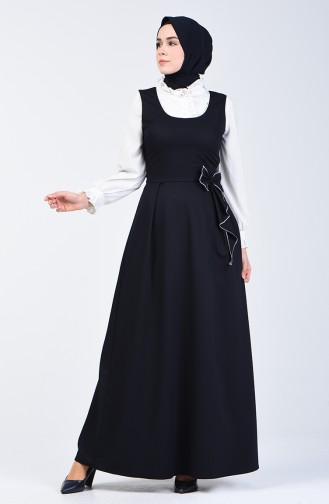 Ribboned Waistcoat Dress 0106-03 Navy Blue 0106-03