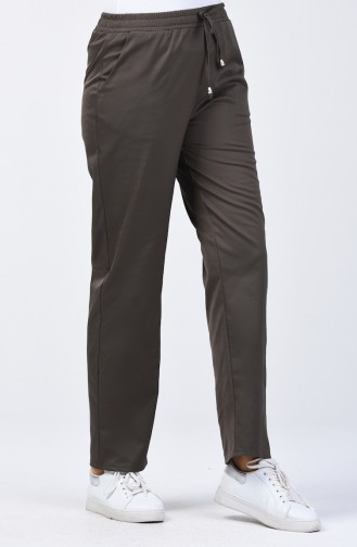 Elastic Waist Straight Trotter Trousers 1446pnt-02 Dark Green 1446PNT-02