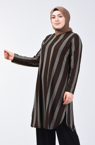 Büyük Beden Desenli Tunik Pantolon İkili Takım 2657-01 Siyah Taba
