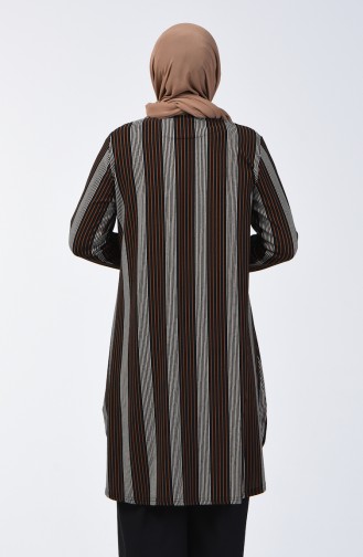 Büyük Beden Desenli Tunik Pantolon İkili Takım 2657-01 Siyah Taba