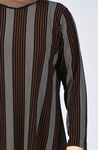 Plus Size Patterned Tunic Trousers Double Suit 2657-01 Black Tan 2657-01