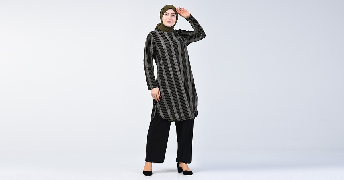 Ensemble Deux Pieces Pantalon Tunique à Motifs Grande Taille 2657-03