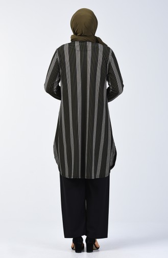 Büyük Beden Desenli Tunik Pantolon İkili Takım 2657-03 Siyah Haki