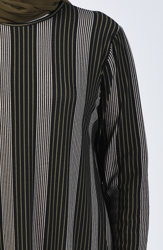 Plus Size Patterned Tunic Trousers Double Suit 2657-03 Black Khaki 2657-03