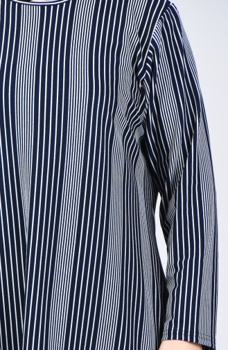 Büyük Beden Desenli Tunik Pantolon İkili Takım 2657-04 Lacivert Beyaz