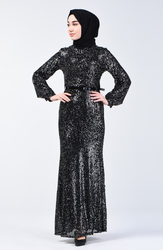 Sequin Fabric Evening Dress 81765-01 Black Silver 81765-01