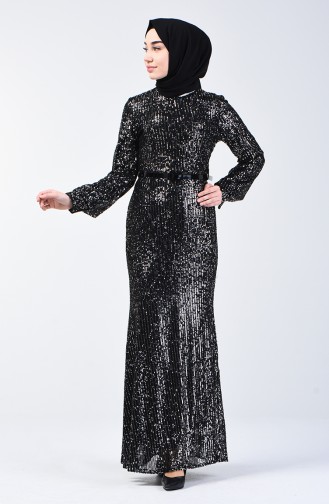 Sequin Fabric Evening Dress 81765-01 Black Silver 81765-01