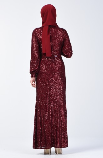 فستان سهرة مزين بالترتر أحمر كلاريت 81765-02