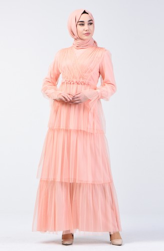 Stone Tulle Evening Dress 6058-03 Salmon 6058-03