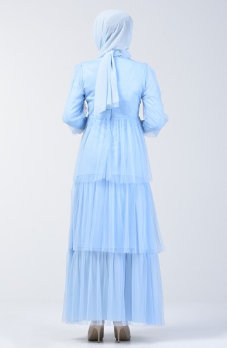 فستان سهرة تول مزين بالستراس أزرق فاتح 6058-05
