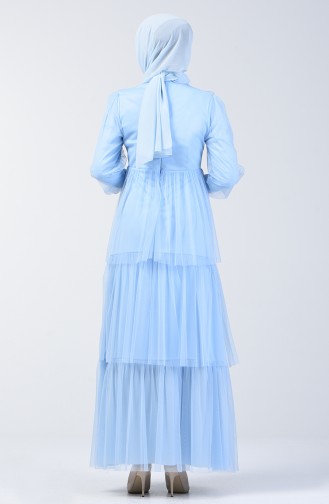 Robe de Soirée en Tulle Avec Pierre 6058-05 Bleu Bébé 6058-05