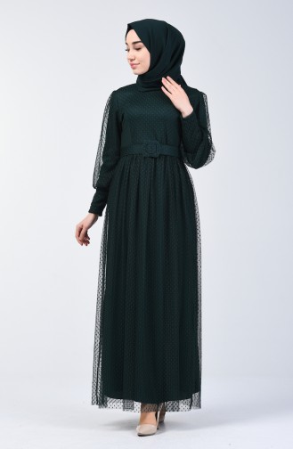 فستان سهرة تول بحزام أخضر زمردي 2004-04