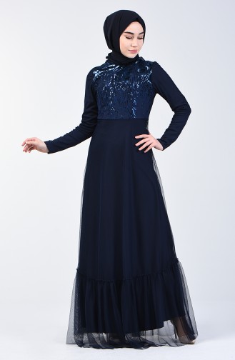 Sequin Evening Dress 5242-01 Navy Blue 5242-01