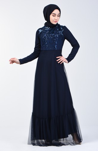 Robe de Soirée à Paillettes 5242-01 Bleu Marine 5242-01