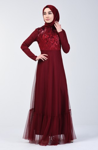 Robe de Soirée à Paillettes 5242-02 Bordeaux 5242-02