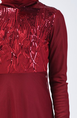 فستان سهرة مزين بالترتر أحمر كلاريت 5242-02