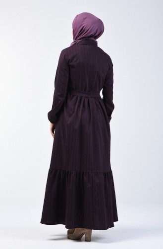 فستان طويل بأزرار وحزام بنفسجي 0014-02
