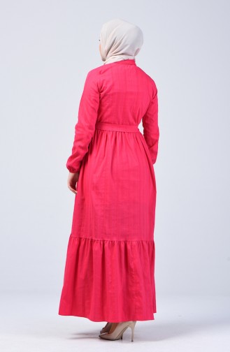 فستان طويل بأزرار وحزام فوشيا 0014A-02