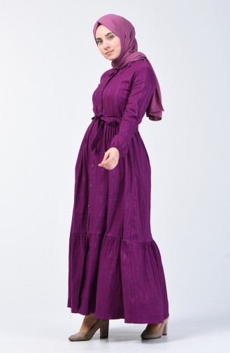 Geknöpftes Kleid mit Band 0014G-01 Lila 0014G-01