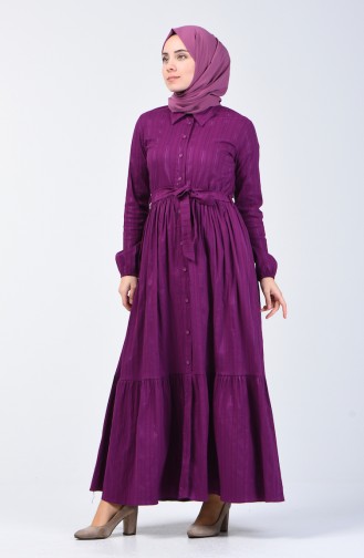 Geknöpftes Kleid mit Band 0014G-01 Lila 0014G-01