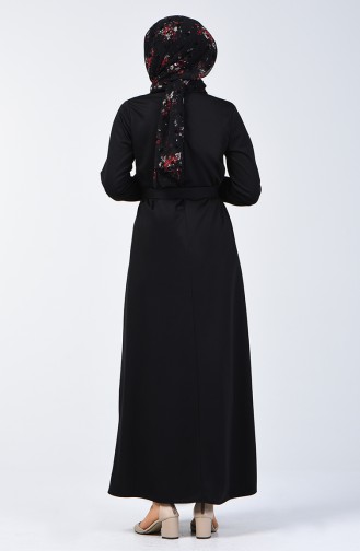 Kolu Lastikli Kuşaklı Elbise 2009-01 Siyah