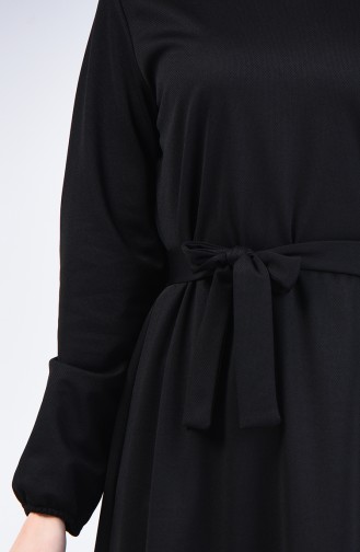Kolu Lastikli Kuşaklı Elbise 2009-01 Siyah 2009-01
