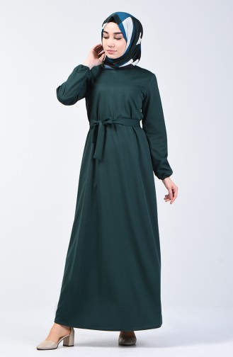 فستان بحزام وأكمام مطاطية أخضر زمردي 2009-04
