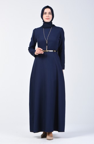 Navy Blue Hijab Dress 6450-04