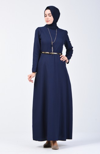 Navy Blue Hijab Dress 6450-04