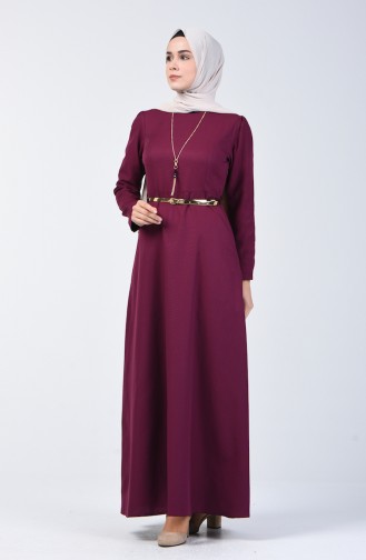 Dress with Belt and Necklace 6450-05 Damson 6450-05