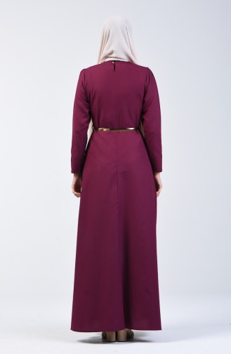 فستان مع قلادة بحزام أرجواني داكن 6450-05