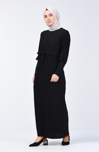 فستان مطوي بحزام أسود 4400-08
