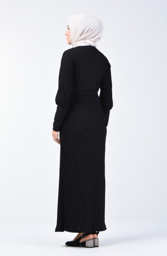 فستان مطوي بحزام أسود 4400-08