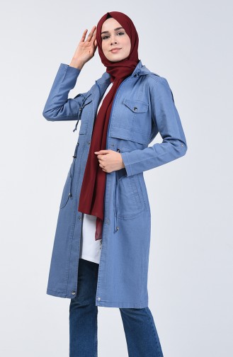 Trench Coat Jean à Capuche  6087-02 İndigo 6087-02