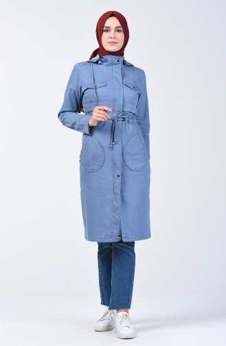 Trench Coat Jean à Capuche  6087-02 İndigo 6087-02