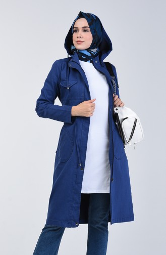 Trench Coat Sport à Capuche 6087-03 Bleu Marine 6087-03