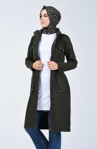 Trench Coat Sport à Capuche 6087-05 Vert Foncé 6087-05