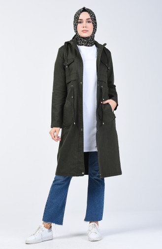 Trench Coat Sport à Capuche 6087-05 Vert Foncé 6087-05