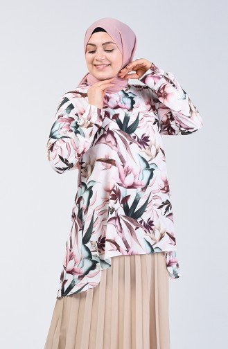 Plus Size Flower-Patterned Tunic 8314-01 Pink 8314-01