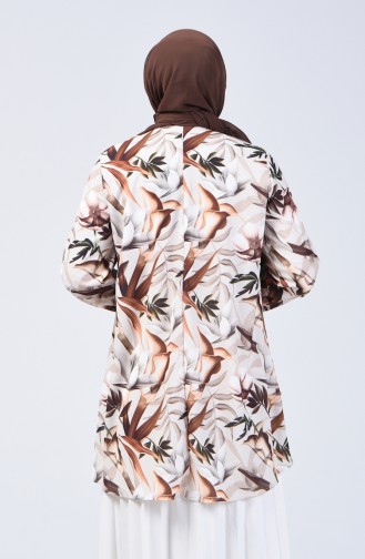 Plus Size Flower-Patterned Tunic 8314-04 Brown 8314-04