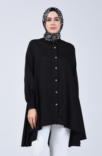 Buttoned Asymmetric Tunic 6640-01 Black 6640-01