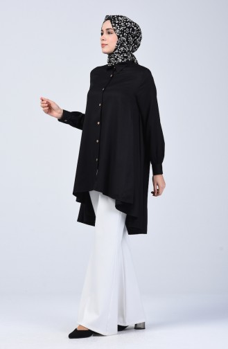 Buttoned Asymmetric Tunic 6640-01 Black 6640-01