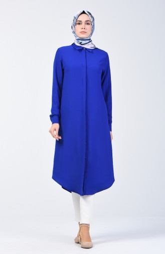 Hidden Buttoned Long Tunic 3010-01 Saxe 3010-01