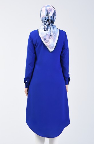 Hidden Buttoned Long Tunic 3010-01 Saxe 3010-01