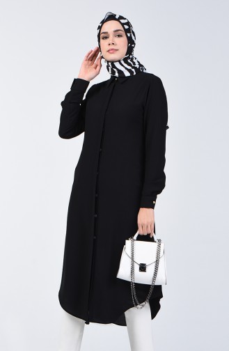 Hidden Buttoned Long Tunic 3010-02 Black 3010-02