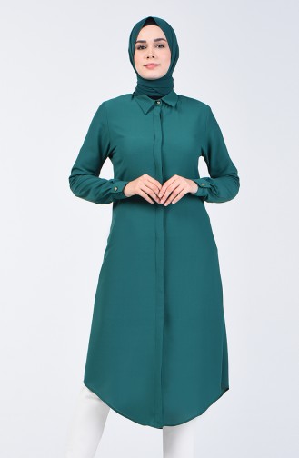 Hidden Buttoned Long Tunic 3010-03 Emerald Green 3010-03