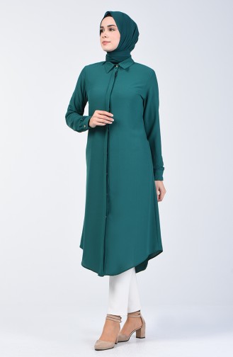 Hidden Buttoned Long Tunic 3010-03 Emerald Green 3010-03