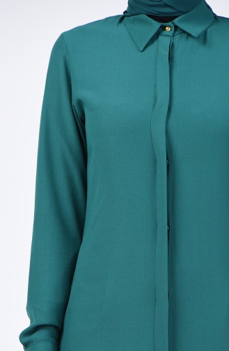 Hidden Buttoned Long Tunic 3010-03 Emerald Green 3010-03